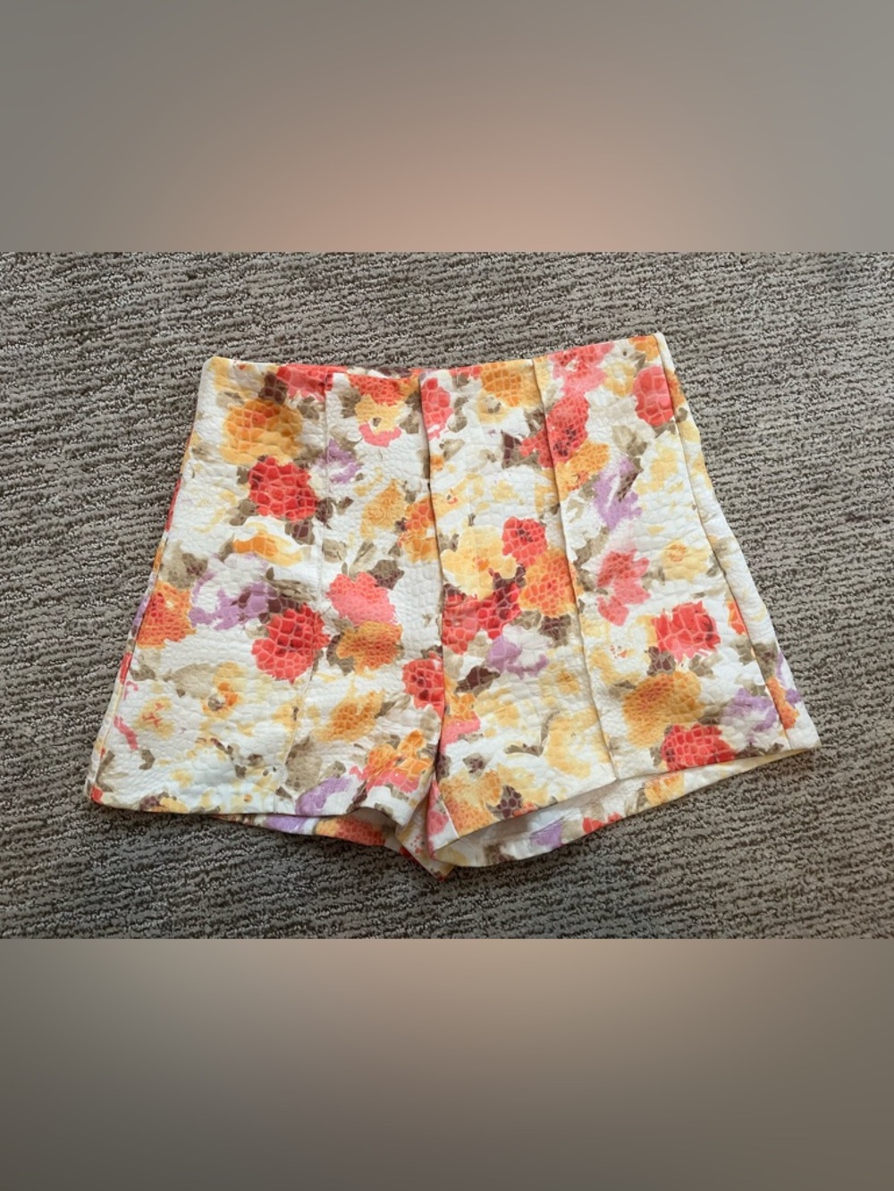 Jealous Tomato White High-Waist Floral Shorts with Coral, Yellow & Lavender